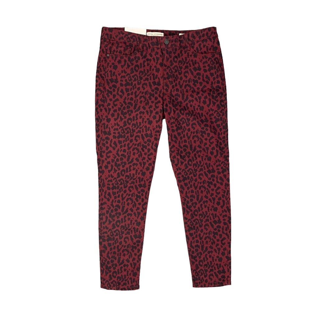 Sanctuary Jeans Womens 10 Maroon Cheetah Ankle Skinny Slim Fit Social Standard